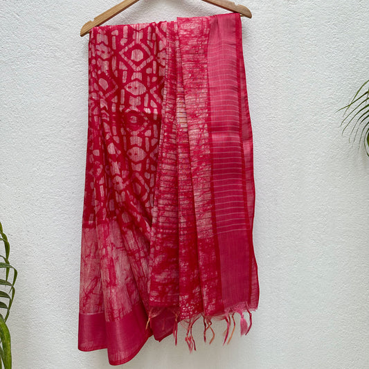 Hibiscus Red Batik Cotton Silk Saree