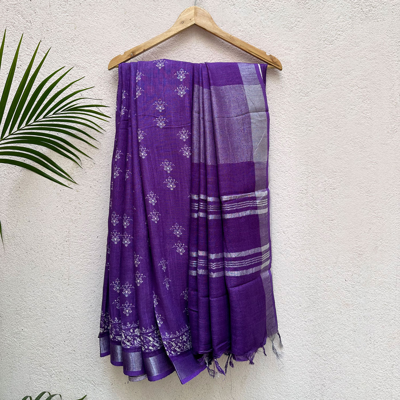 Imperial Purple Printed Organic Linen Saree