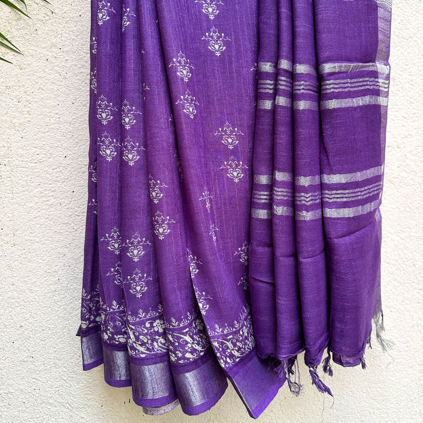 Imperial Purple Printed Organic Linen Saree