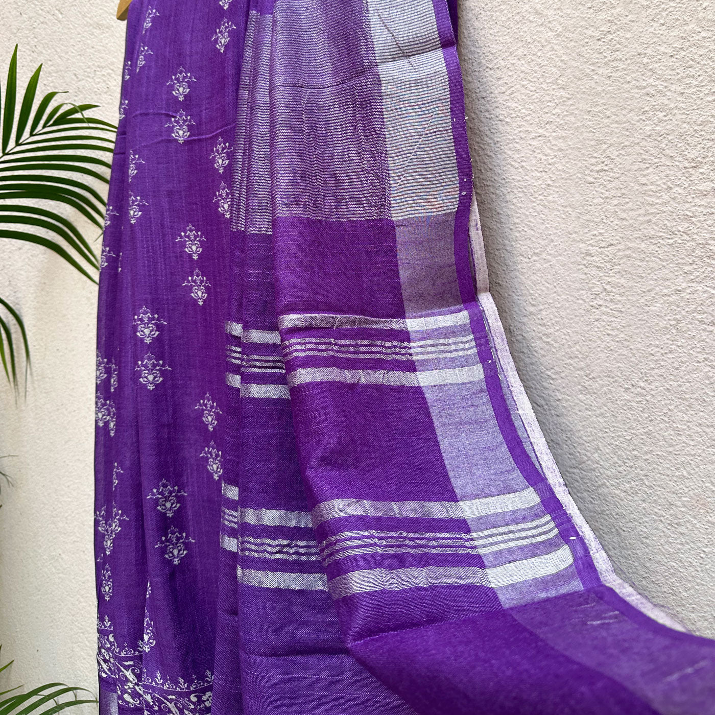 Imperial Purple Printed Organic Linen Saree