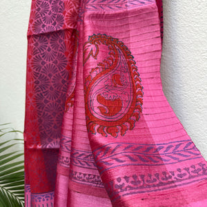 Indira Handblock Printed Moonga Silk Saree