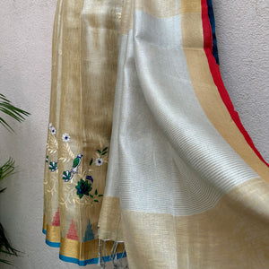 Indirani Zari Linen Embroidered Saree