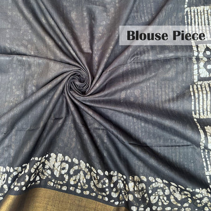 Insignia Black Batik Cotton Silk Saree