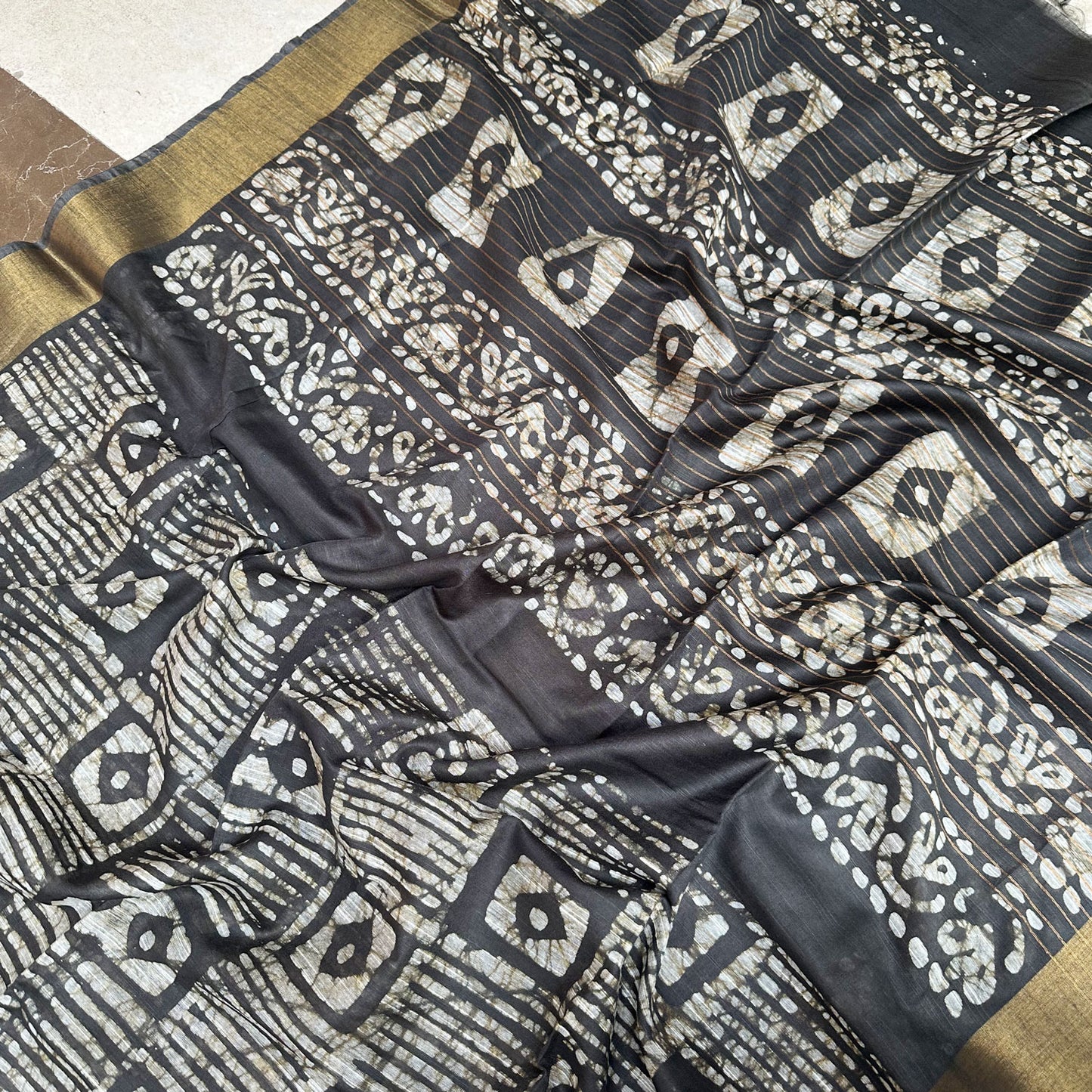 Insignia Black Batik Cotton Silk Saree