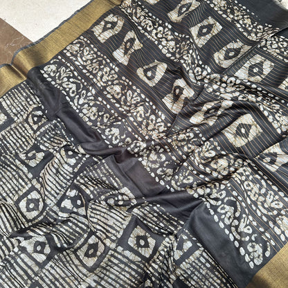 Insignia Black Batik Cotton Silk Saree
