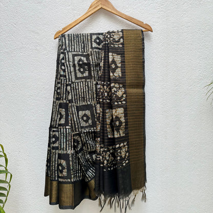 Insignia Black Batik Cotton Silk Saree