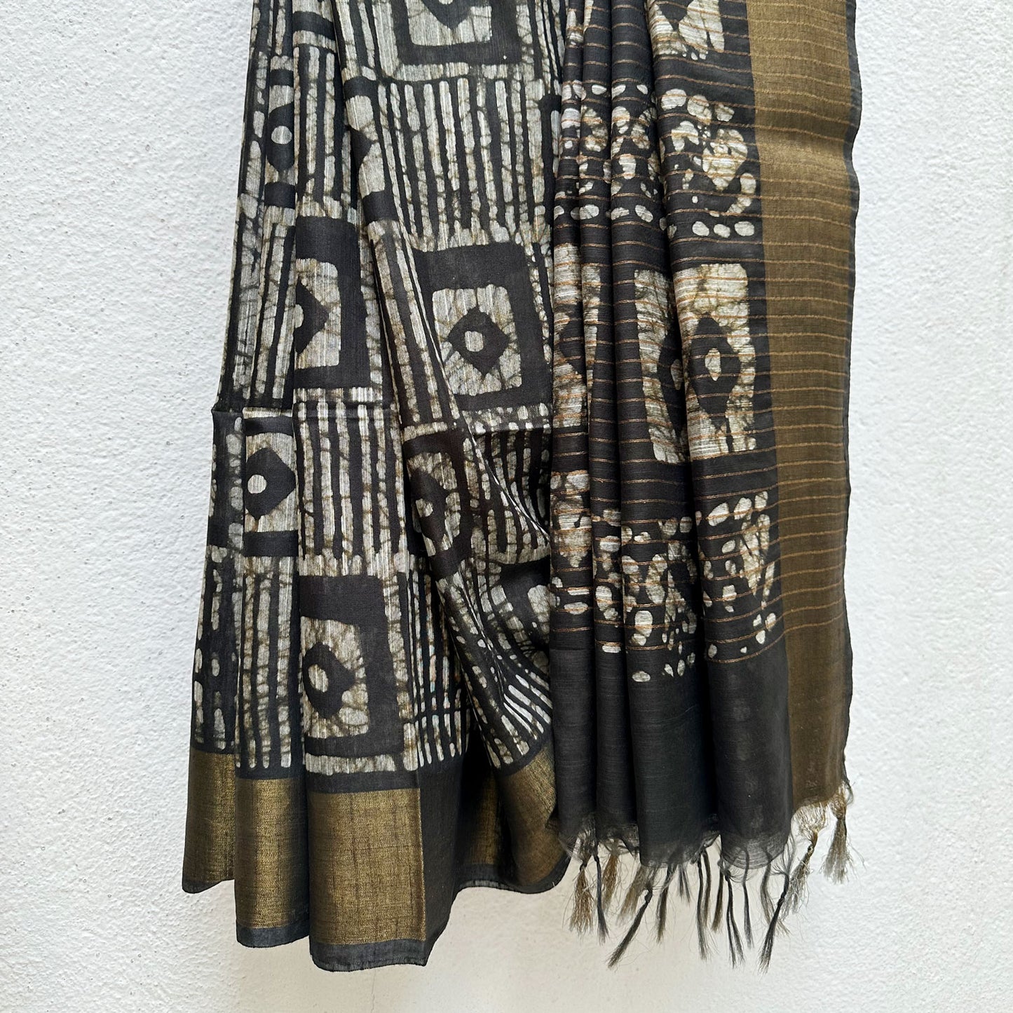 Insignia Black Batik Cotton Silk Saree