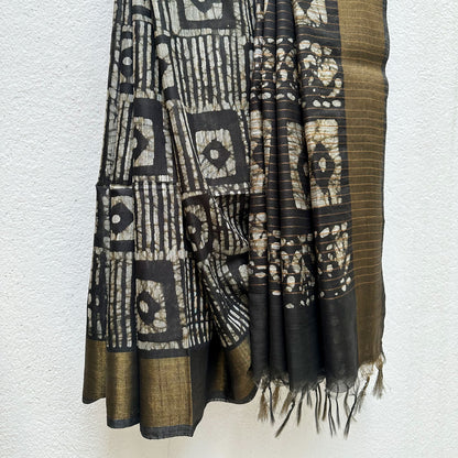 Insignia Black Batik Cotton Silk Saree