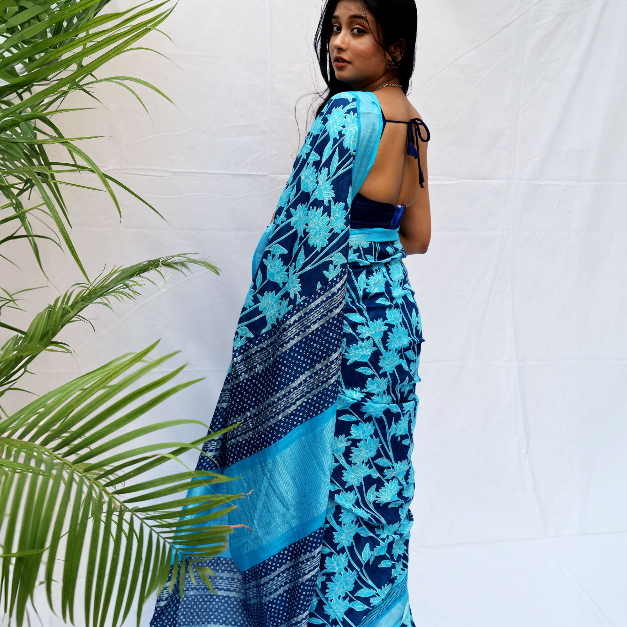 Ivanetti Dahlia Printed Organic Linen Saree