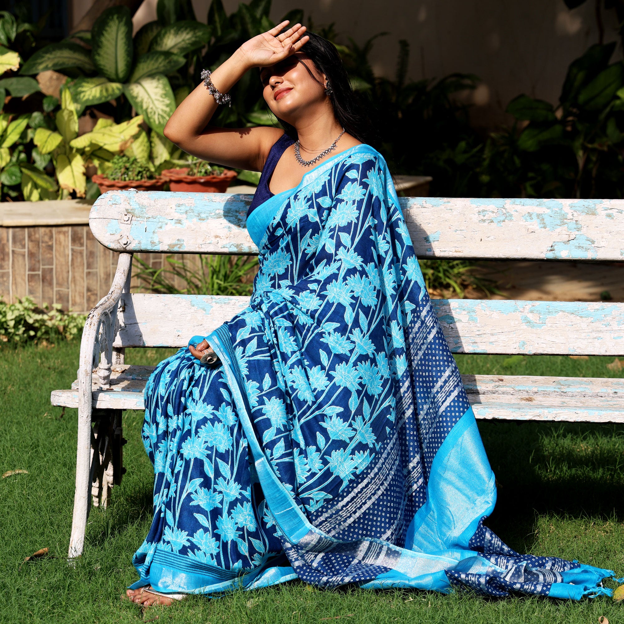 Ivanetti Dahlia Printed Organic Linen Saree