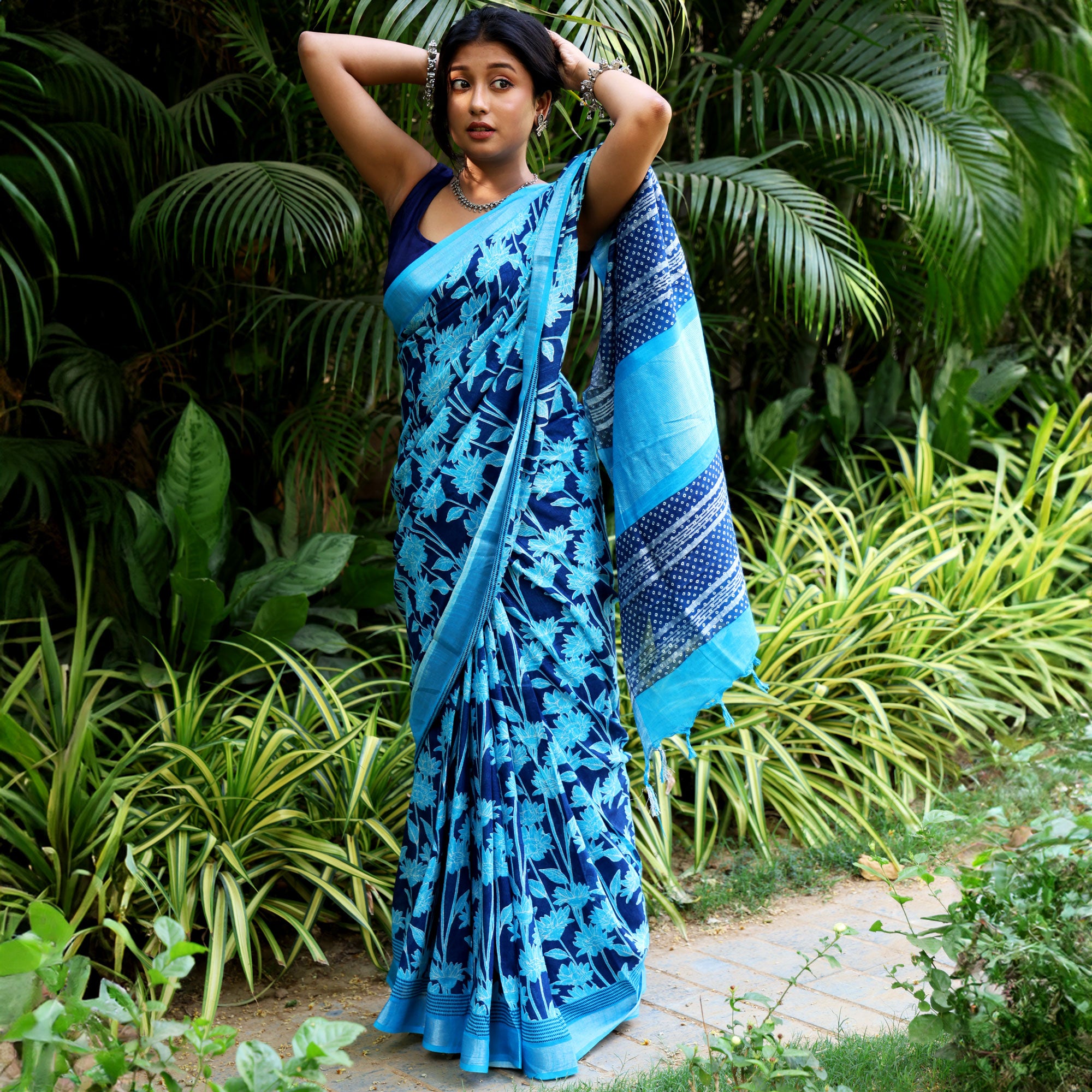 Ivanetti Dahlia Printed Organic Linen Saree