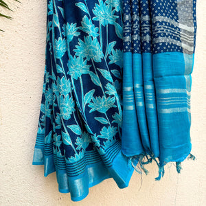 Ivanetti Dahlia Printed Organic Linen Saree