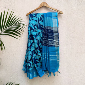 Ivanetti Dahlia Printed Organic Linen Saree