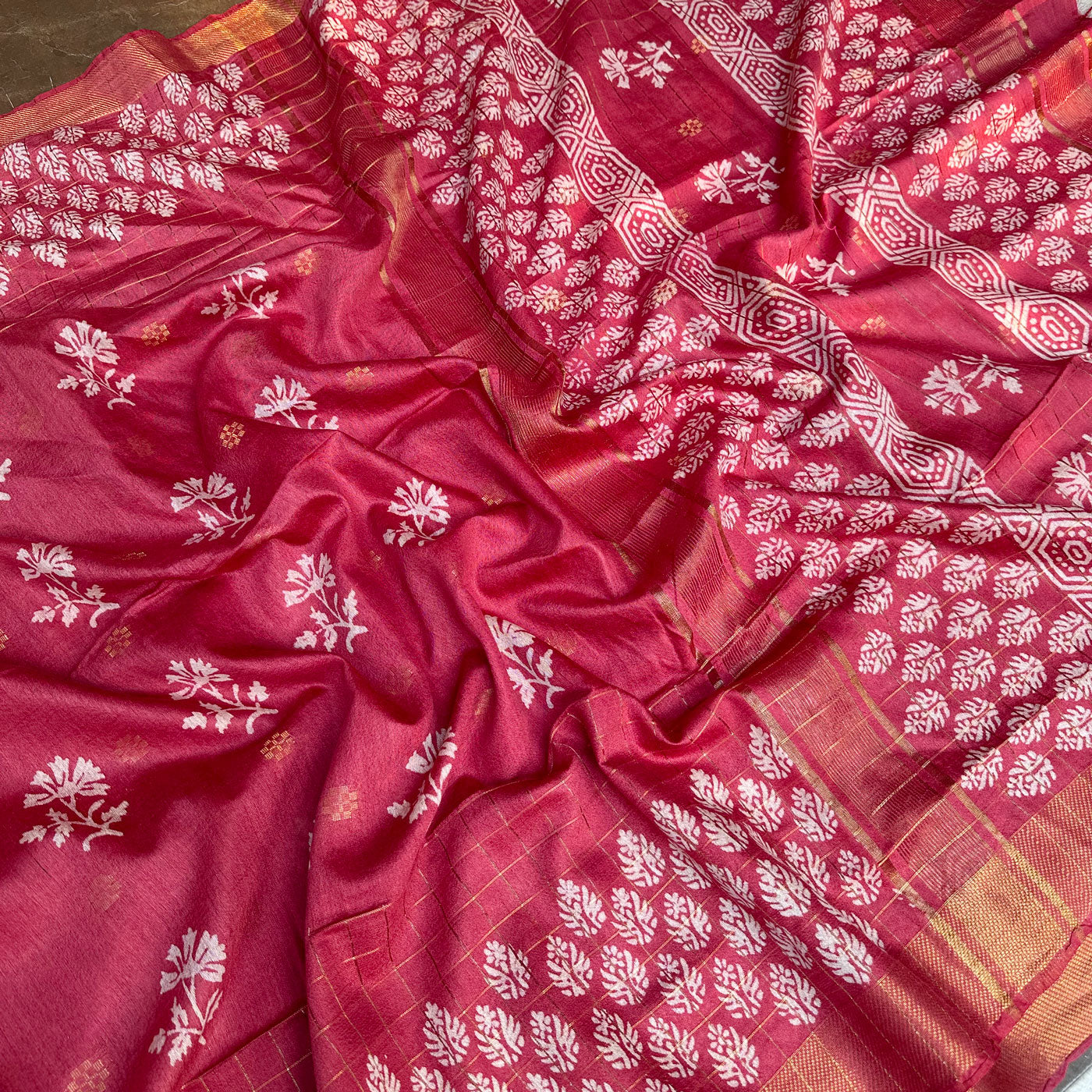 Jaaswand Handblock Printed Cotton Silk Saree
