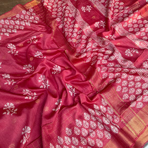 Jaaswand Handblock Printed Cotton Silk Saree