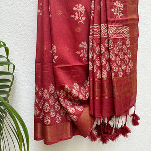 Jaaswand Handblock Printed Cotton Silk Saree