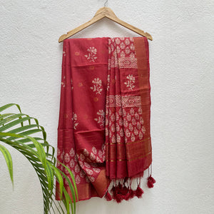 Jaaswand Handblock Printed Cotton Silk Saree