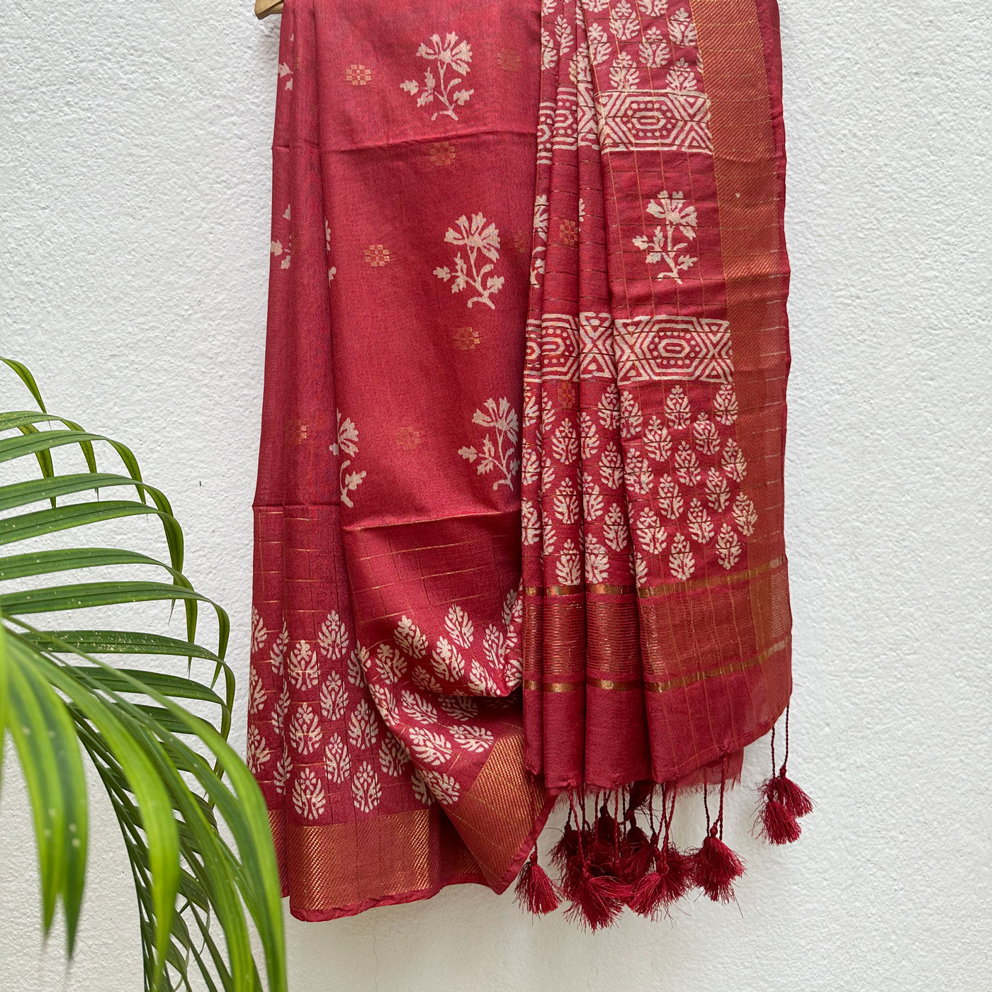 Jaaswand Handblock Printed Cotton Silk Saree