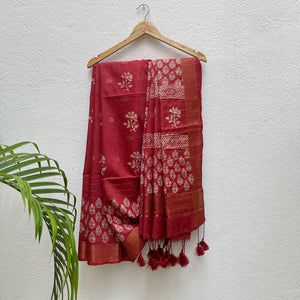 Jaaswand Handblock Printed Cotton Silk Saree