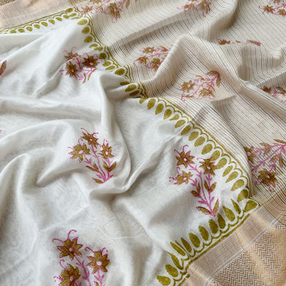 Kairava Handblock Printed Cotton Silk Saree