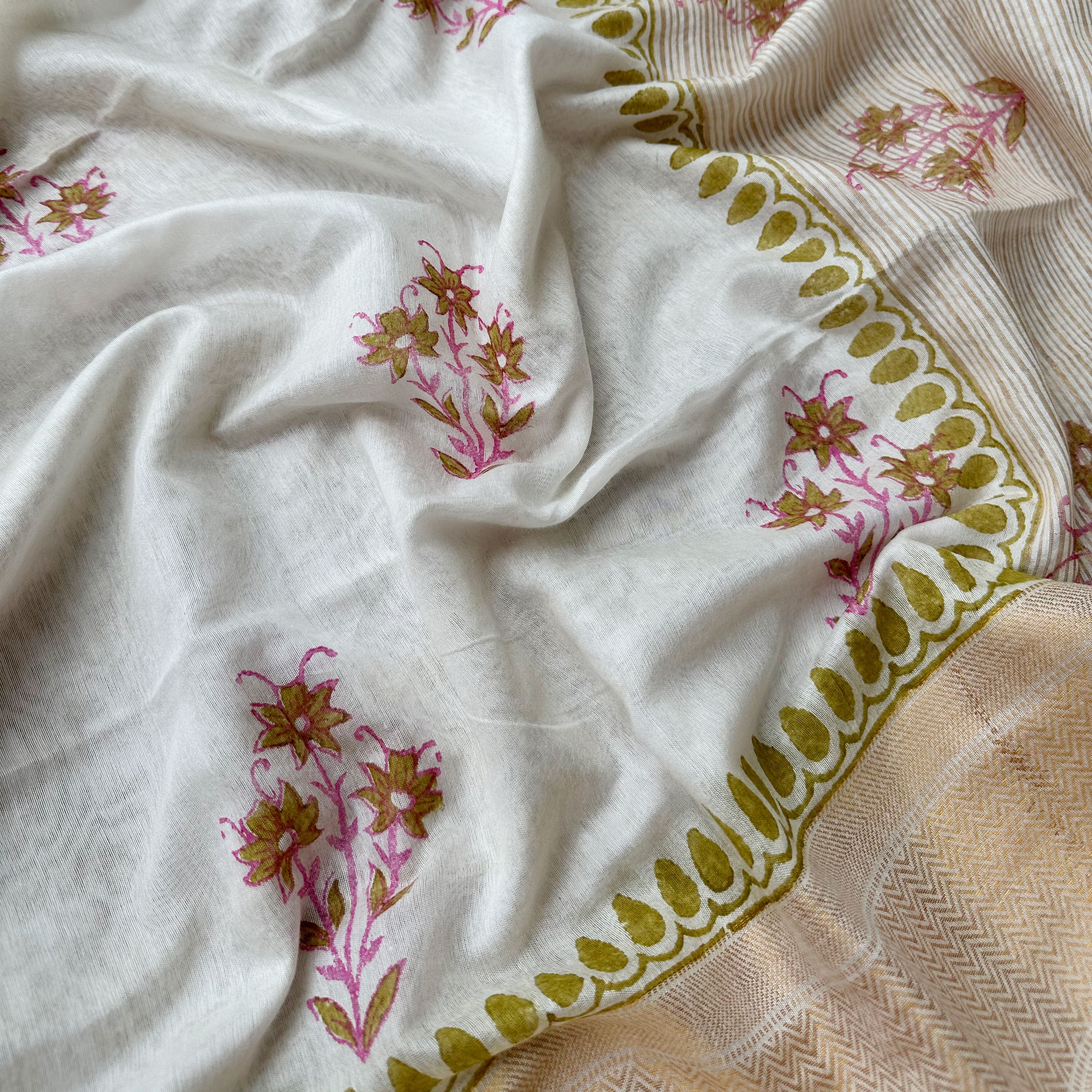 Kairava Handblock Printed Cotton Silk Saree