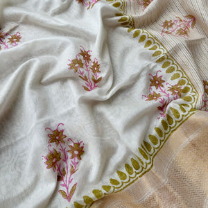 Kairava Handblock Printed Cotton Silk Saree