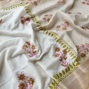 Kairava Handblock Printed Cotton Silk Saree
