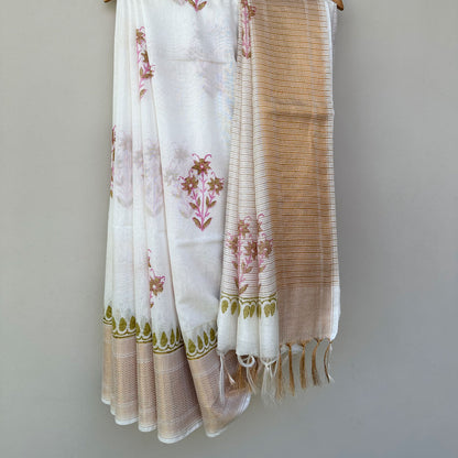 Kairava Handblock Printed Cotton Silk Saree