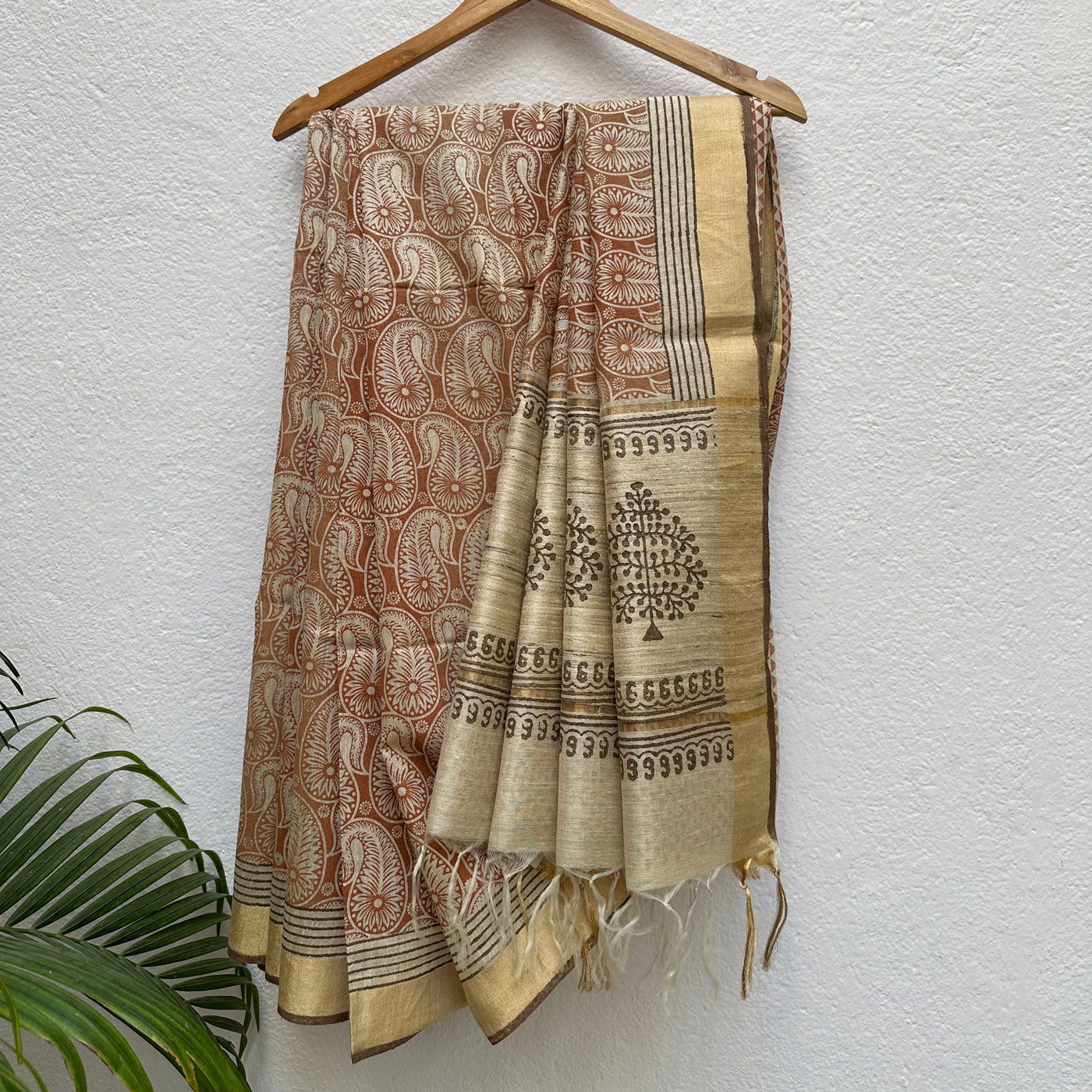 Kairi Bahaar Handblock Printed Moonga Silk Saree