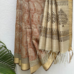 Load image into Gallery viewer, Kairi Bahaar Handblock Printed Moonga Silk Saree

