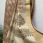 Load image into Gallery viewer, Kairi Bahaar Handblock Printed Moonga Silk Saree

