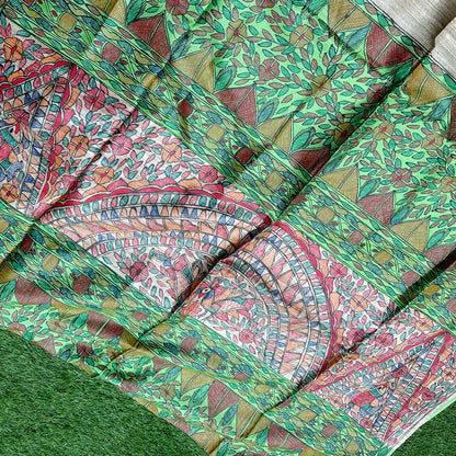 Kalakriti Handpainted Madhubani - Handwoven Tussar Silk Saree