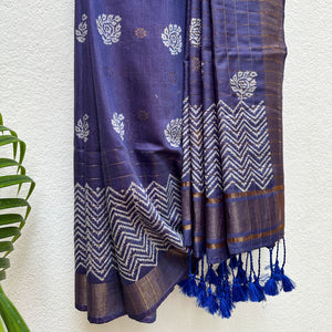 Kamini Handblock Printed Cotton Silk Saree