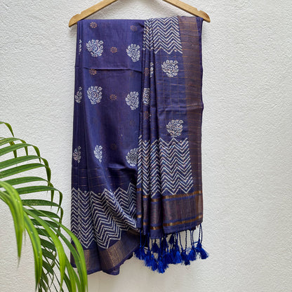 Kamini Handblock Printed Cotton Silk Saree