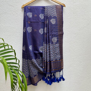 Kamini Handblock Printed Cotton Silk Saree