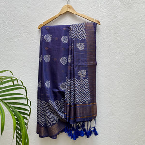 Kamini Handblock Printed Cotton Silk Saree