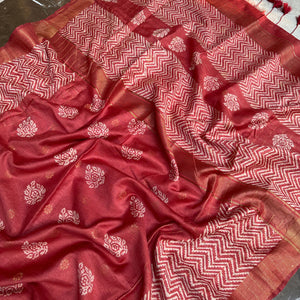 Kand Pushpa Handblock Printed Cotton Silk Saree