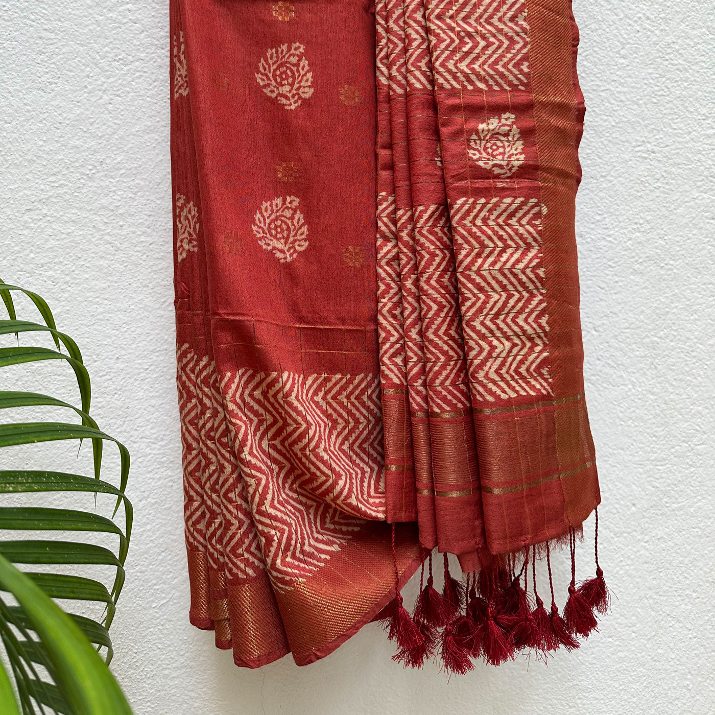 Kand Pushpa Handblock Printed Cotton Silk Saree