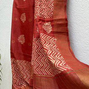 Kand Pushpa Handblock Printed Cotton Silk Saree