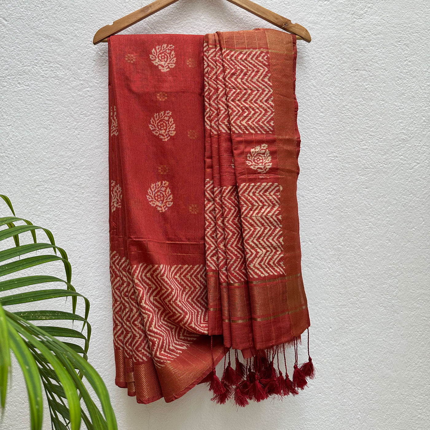 Kand Pushpa Handblock Printed Cotton Silk Saree