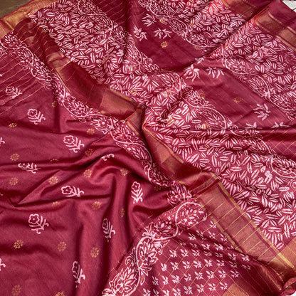 Kaner Handblock Printed Cotton Silk Saree