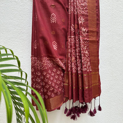 Kaner Handblock Printed Cotton Silk Saree