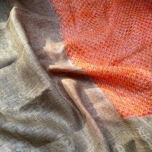 Kaasa Pathar Handblock Printed Pure Linen Saree
