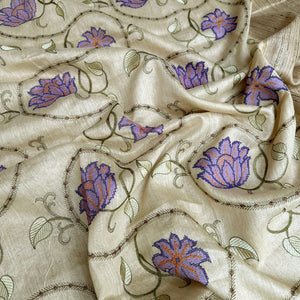 Kashmiri Kaawa Embroidered Desi Tussar Silk Saree