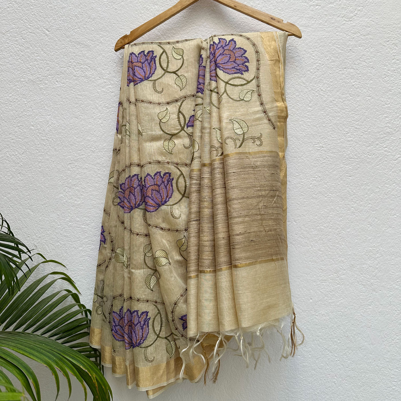Kashmiri Kaawa Embroidered Desi Tussar Silk Saree
