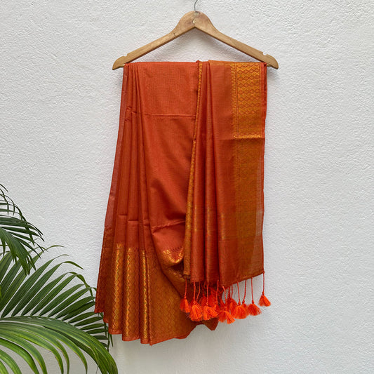 Kesari Cotton Silk Saree with Printed Blouse