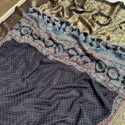 Keshav Handblock Printed Ajrakh Modal Silk Saree