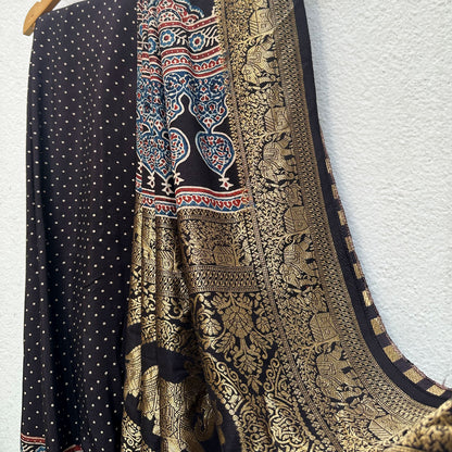 Keshav Handblock Printed Ajrakh Modal Silk Saree