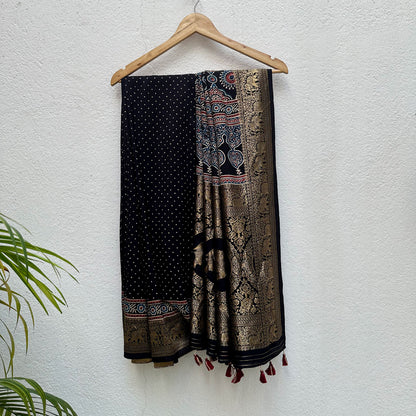 Keshav Handblock Printed Ajrakh Modal Silk Saree