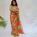 Load image into Gallery viewer, Kilburn Rose Dahlia Printed Organic Linen Saree

